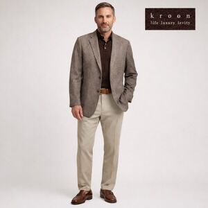 Kroon Tweed Wool Classic Fit Sport Coat Blazer Mens 44R Brown Houndstooth EUC‎
